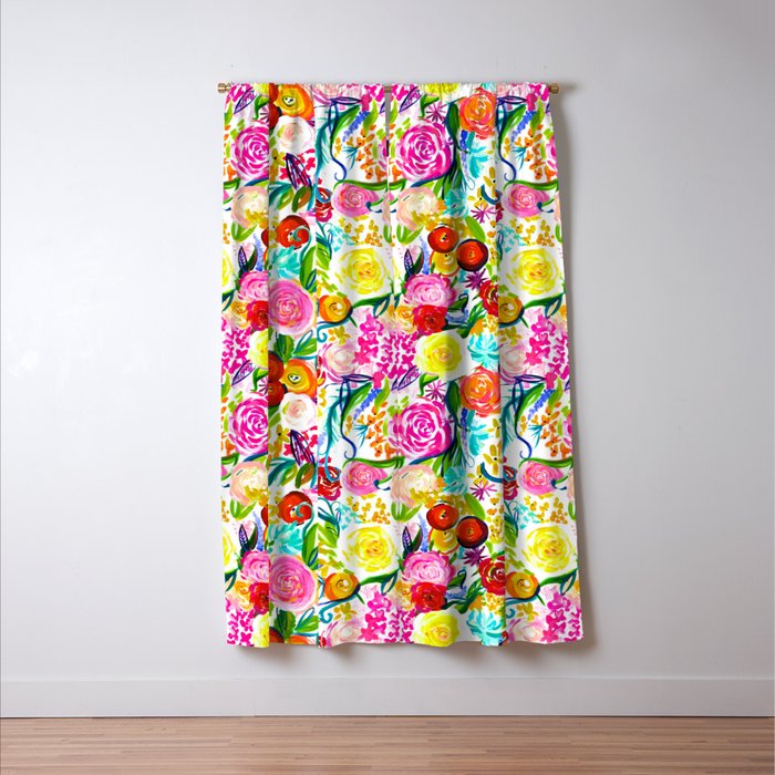 Bright Colorful Floral painting Window Curtain Gallery Image 3
