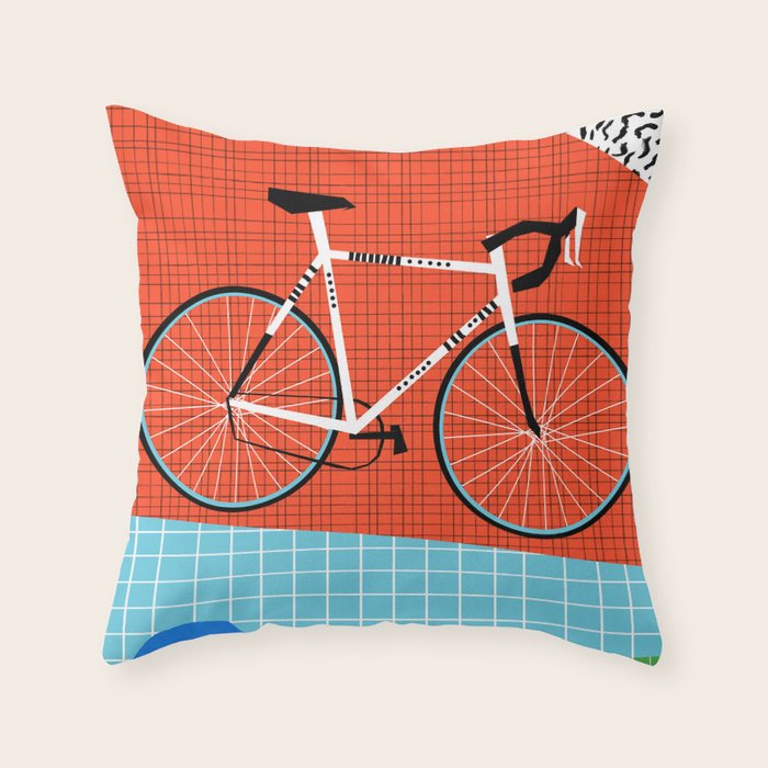 Sporty - bicycle art, schwinn paramount, biking, cycling art print, retro, memphis art print Throw Pillow Gallery Image 1