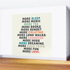 Good vibes quote, more sleep, dreaming, road trips, love, fun, happy life, lettering, laughter Wall Mural Gallery Image 2