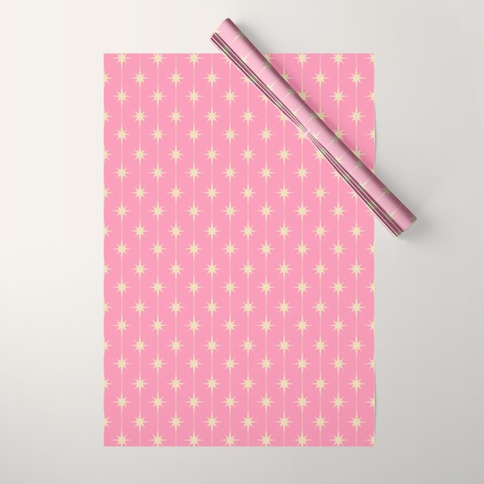 Midcentury Stars and Dots Classic Pink Pattern Wrapping Paper Gallery Image 1