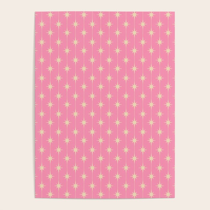 Midcentury Stars and Dots Classic Pink Pattern Poster Gallery Image 1