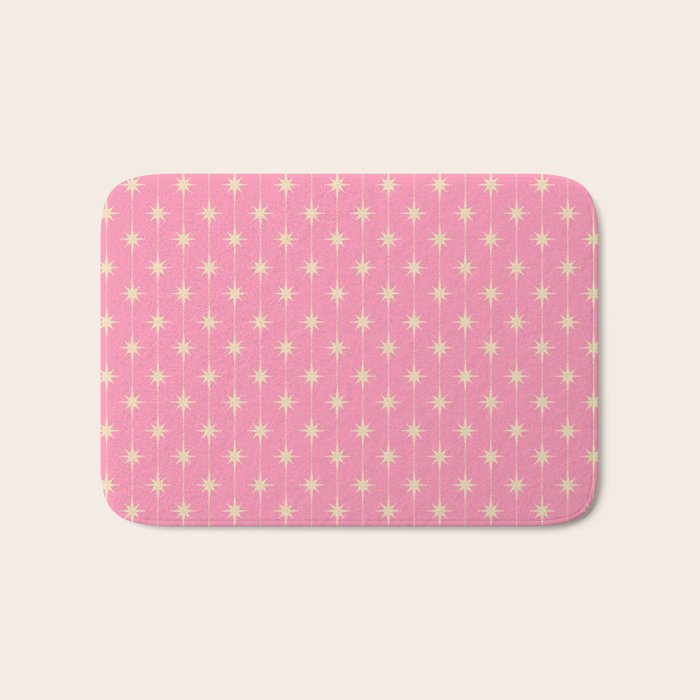 Midcentury Stars and Dots Classic Pink Pattern Bath Mat Gallery Image 1