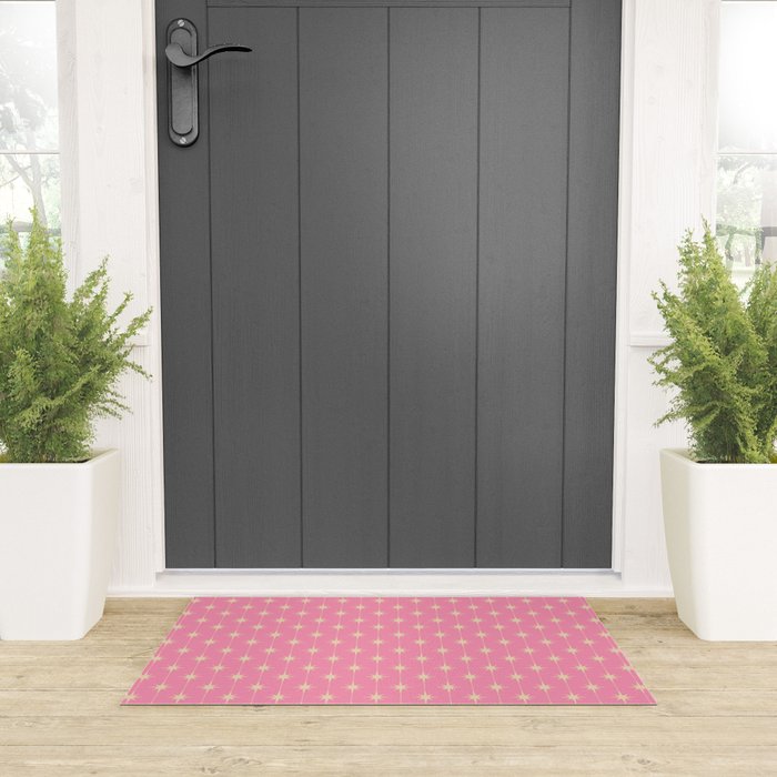 Midcentury Stars and Dots Classic Pink Pattern Welcome Mat Gallery Image 3