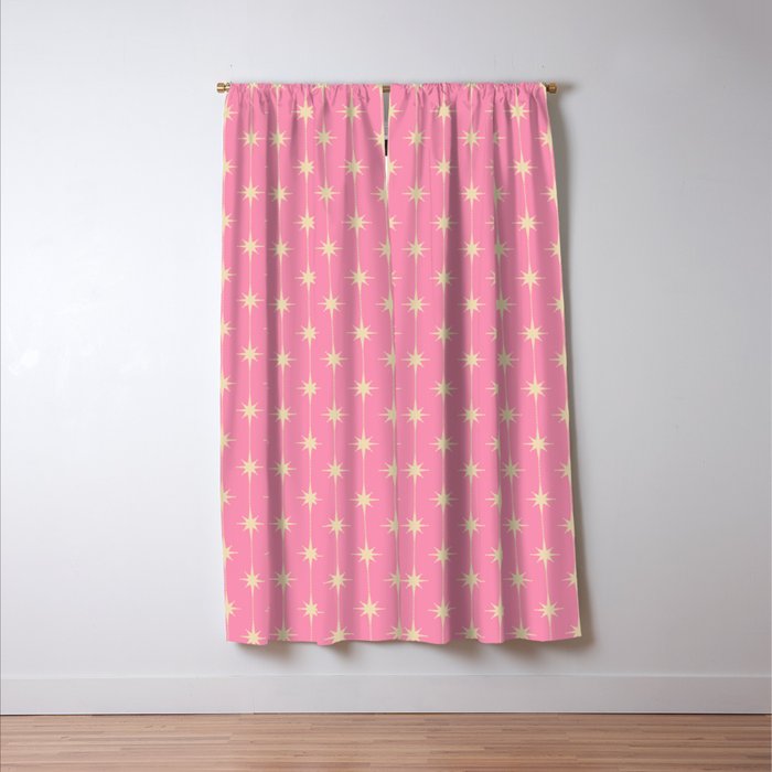 Midcentury Stars and Dots Classic Pink Pattern Window Curtain Gallery Image 3