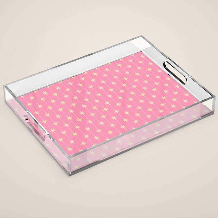 Midcentury Stars and Dots Classic Pink Pattern Acrylic Tray Gallery Image 1