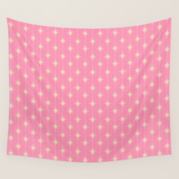 Midcentury Stars and Dots Classic Pink Pattern Wall Tapestry Gallery Image 1