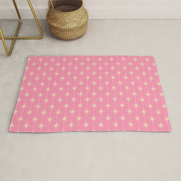Midcentury Stars and Dots Classic Pink Pattern Rug Gallery Image 1