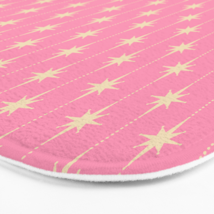 Midcentury Stars and Dots Classic Pink Pattern Bath Mat Gallery Image 3