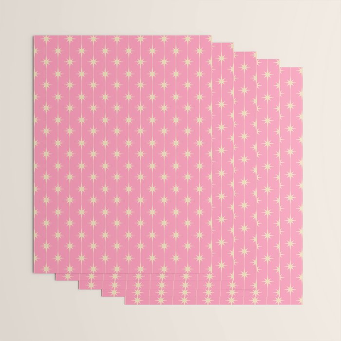 Midcentury Stars and Dots Classic Pink Pattern Wrapping Paper Gallery Image 3