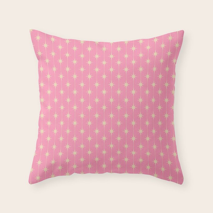 Midcentury Stars and Dots Classic Pink Pattern Throw Pillow Gallery Image 1