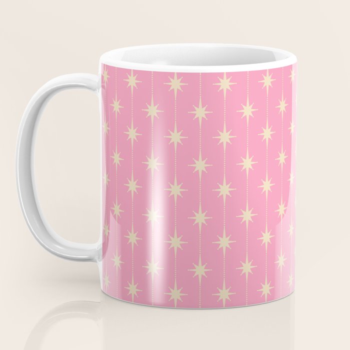 Midcentury Stars and Dots Classic Pink Pattern Coffee Mug Gallery Image 3