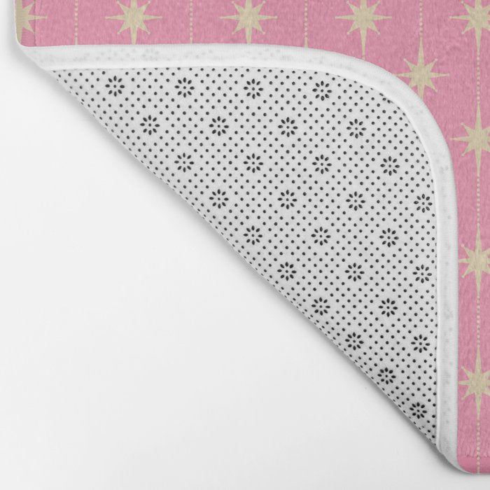 Midcentury Stars and Dots Classic Pink Pattern Bath Mat Gallery Image 2