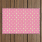 Midcentury Stars and Dots Classic Pink Pattern Outdoor Rug Gallery Image 1
