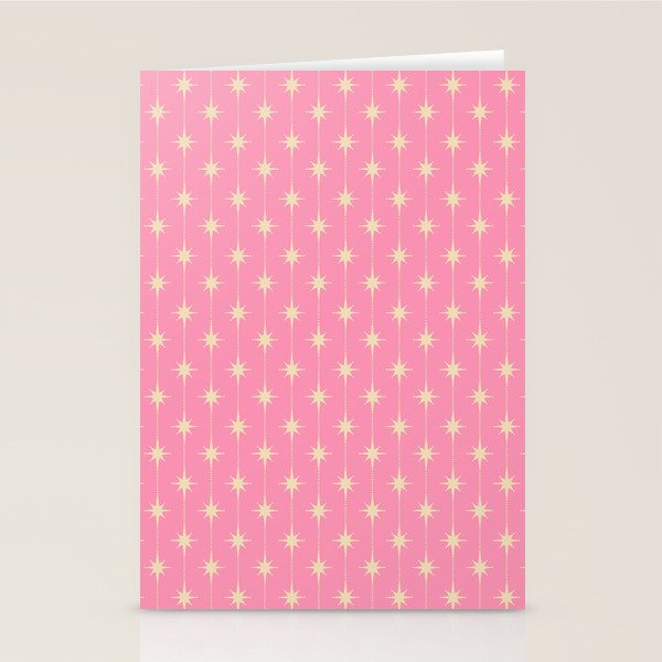 Midcentury Stars and Dots Classic Pink Pattern Stationery Card Gallery Image 1