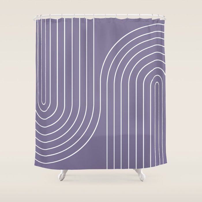 Minimal Line Curvature XXIII Lavender Purple Mid Century Modern Arch Abstract Shower Curtain Gallery Image 1
