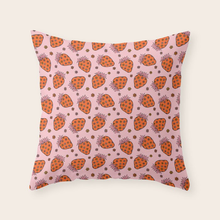 Flower Strawberry Print Throw Pillow Gallery Image 1