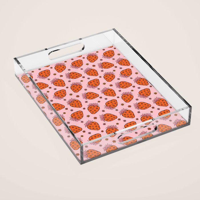 Flower Strawberry Print Acrylic Tray Gallery Image 1