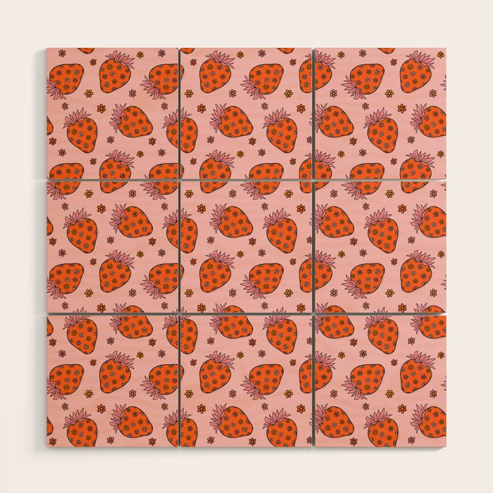 Flower Strawberry Print Wood Wall Art Gallery Image 1