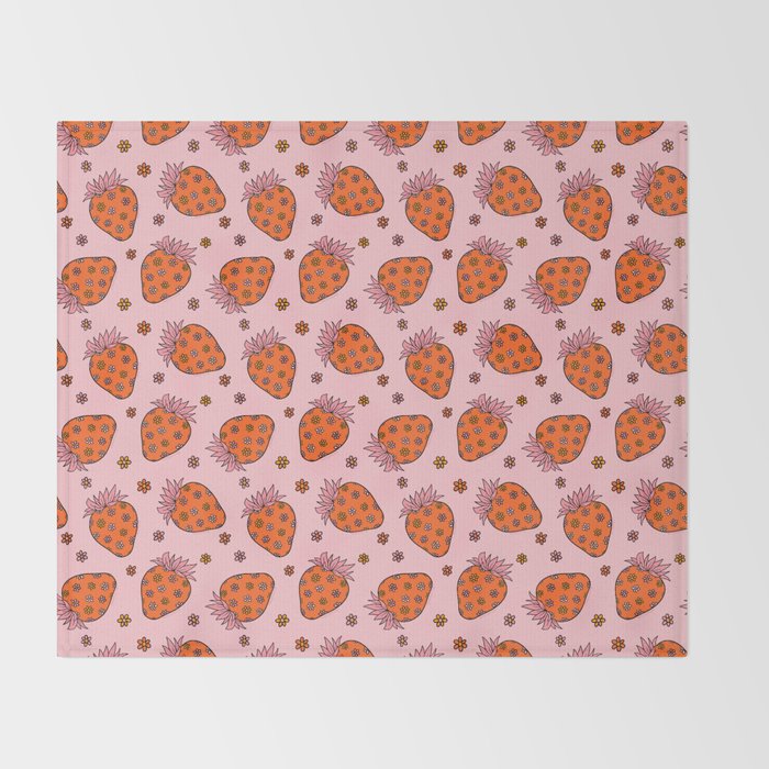 Flower Strawberry Print Throw Blanket Gallery Image 2