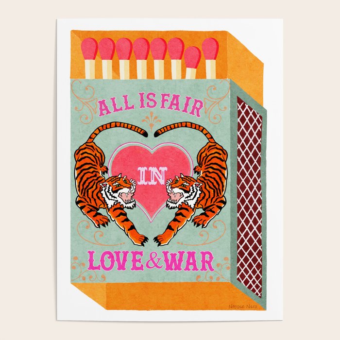 All is Fair in Love and War Vintage Matchbox Retro Teal & Orange Palette with Tiger Poster Gallery Image 4