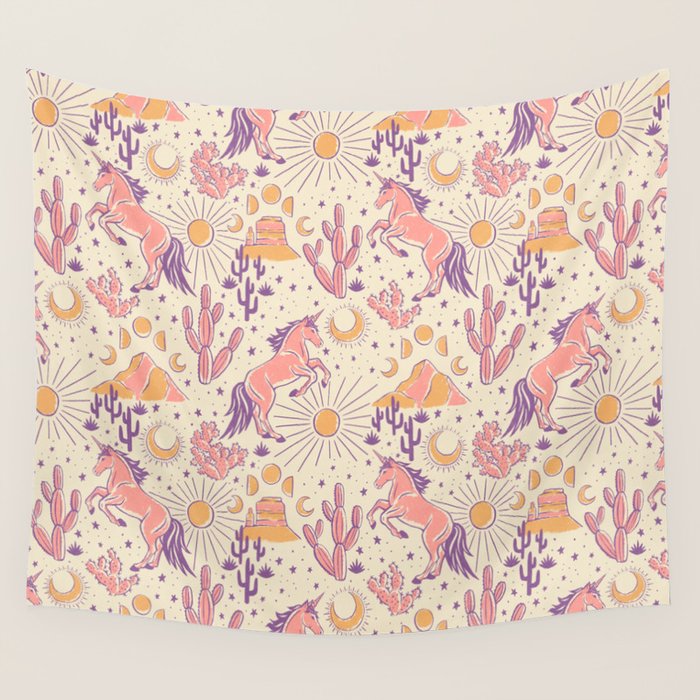 Desert Unicorn - Purple, pink, and gold Wall Tapestry Gallery Image 1