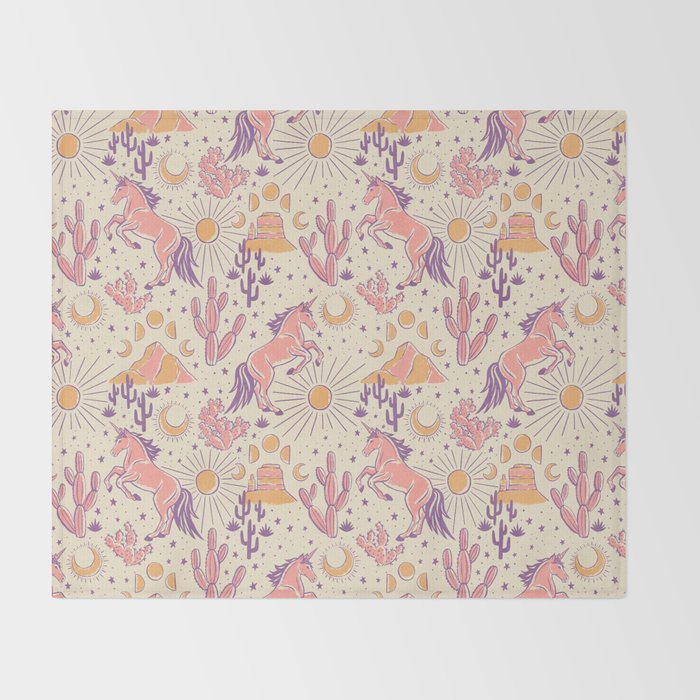 Desert Unicorn - Purple, pink, and gold Throw Blanket Gallery Image 2