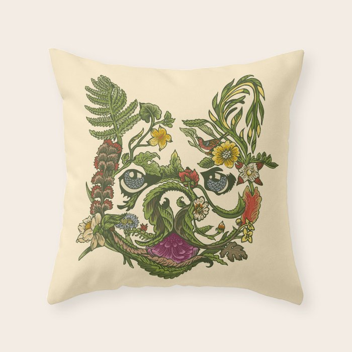 Botanical French Bulldog Throw Pillow Gallery Image 1