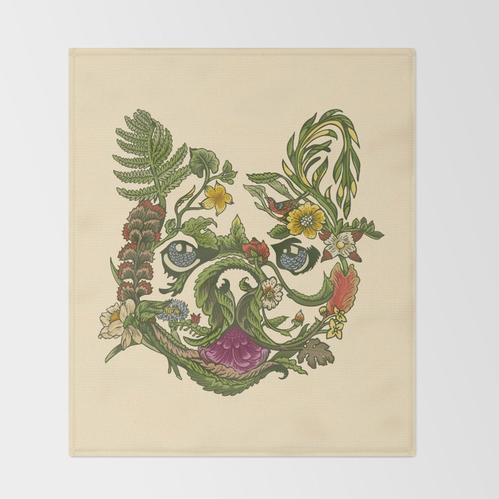 Botanical French Bulldog Throw Blanket Gallery Image 2