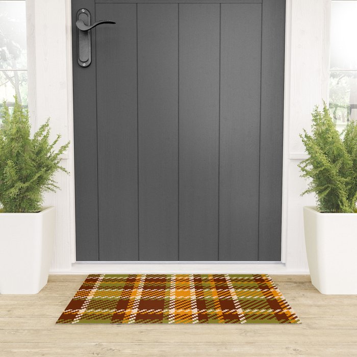 Retro 70s autumn tartan brown moss green mustard yellow pattern Welcome Mat Gallery Image 3