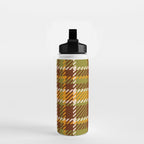 Retro 70s autumn tartan brown moss green mustard yellow pattern Water Bottle Gallery Image 2