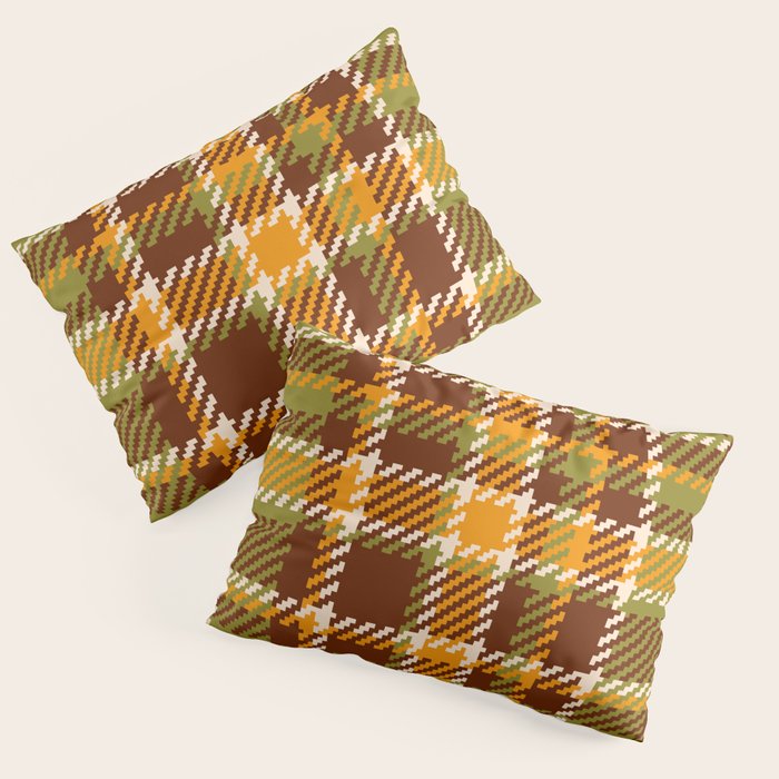 Retro 70s autumn tartan brown moss green mustard yellow pattern Pillow Sham Gallery Image 1