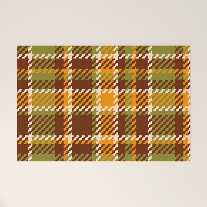 Retro 70s autumn tartan brown moss green mustard yellow pattern Welcome Mat Gallery Image 1