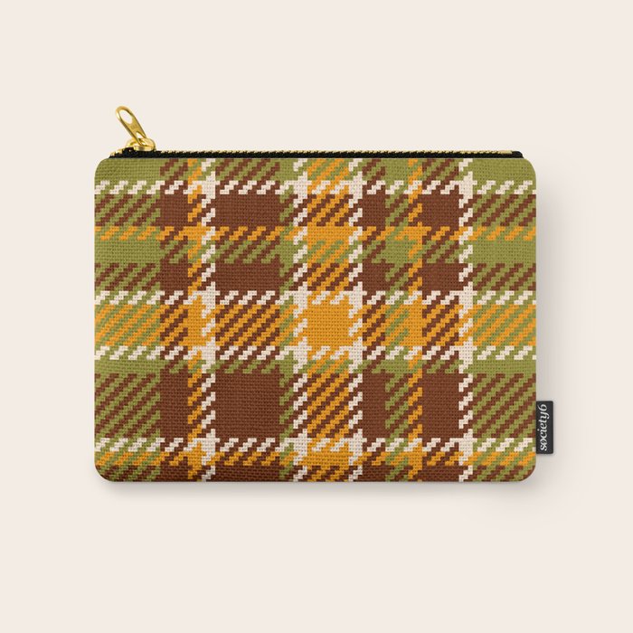 Retro 70s autumn tartan brown moss green mustard yellow pattern Carry All Pouch Gallery Image 1