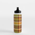 Retro 70s autumn tartan brown moss green mustard yellow pattern Water Bottle Gallery Image 3