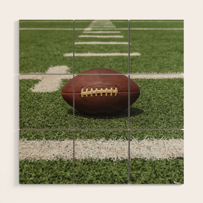 American Football Court with ball on Gras Wood Wall Art Gallery Image 1