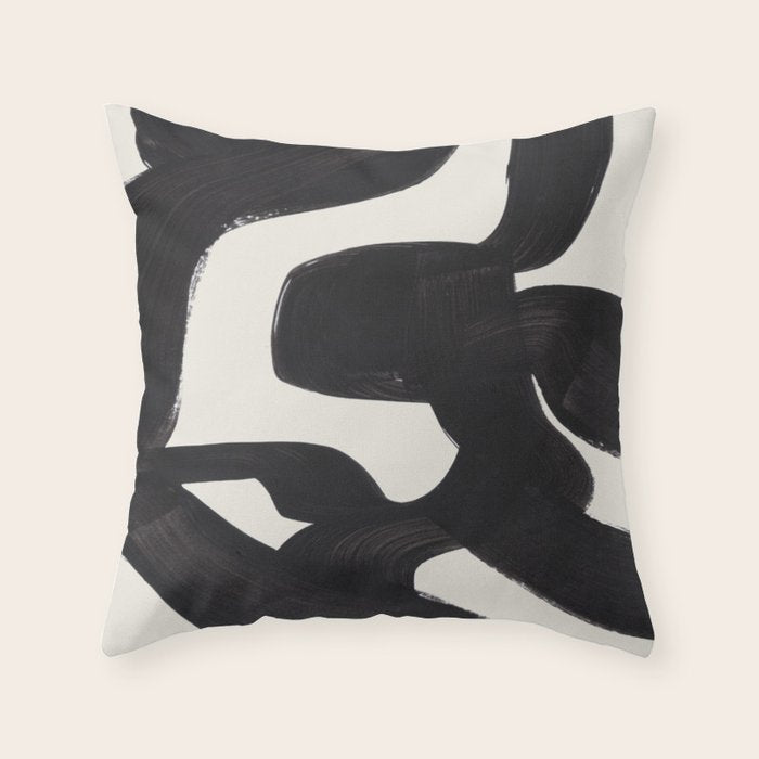 Mid Century Modern Minimalist Abstract Art Brush Strokes Black & White Ink Art Maze Throw Pillow Gallery Image 6