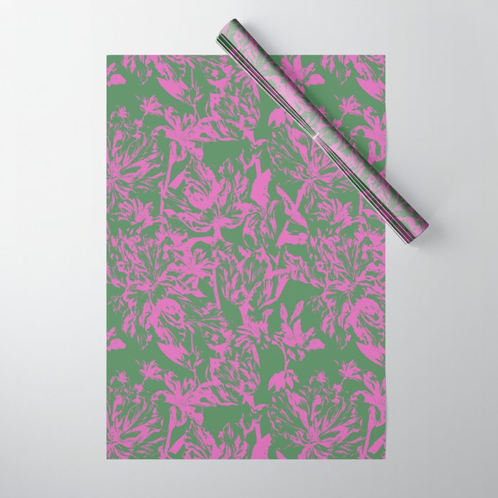 Pink petals on green Wrapping Paper Gallery Image 1