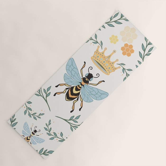 Queen Bee with Gold Crown and Laurel Frame Yoga Mat Gallery Image 1