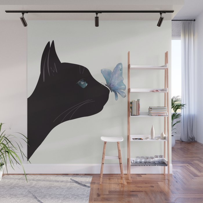 Cat and Butterfly Wall Mural Gallery Image 1