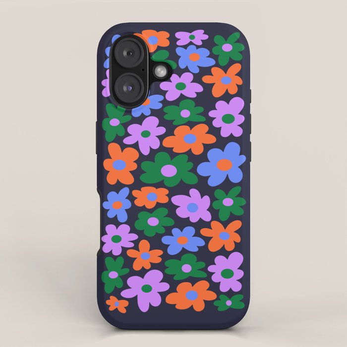 Retro Flowers: Midnight Black Edition iPhone Case Gallery Image 1