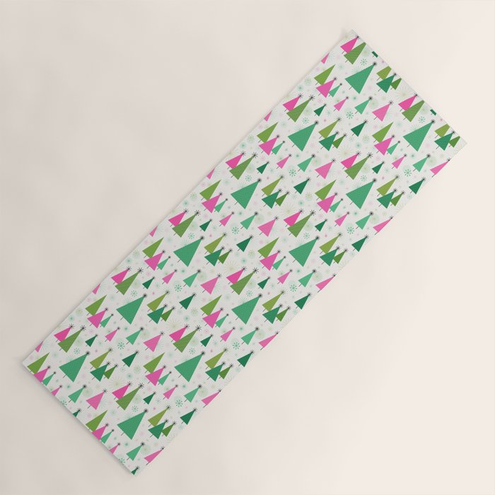 Mid-Century Modern Christmas Trees - Pink and Green Yoga Mat Gallery Image 1