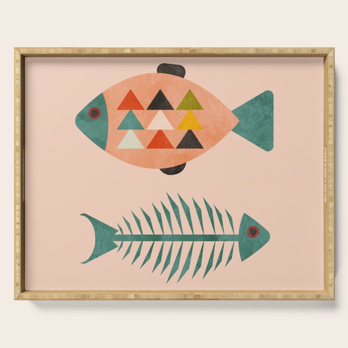 mid mod retro fishes pink Serving Tray Gallery Image 1