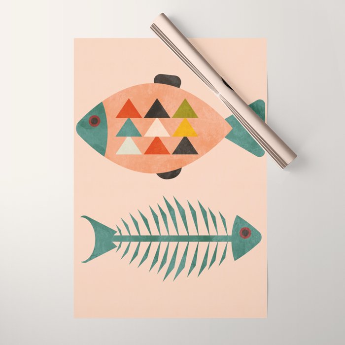 mid mod retro fishes pink Wrapping Paper Gallery Image 1