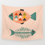 mid mod retro fishes pink Wall Tapestry Gallery Image 4