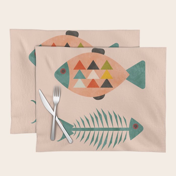 mid mod retro fishes pink Placemat Gallery Image 1