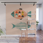 mid mod retro fishes pink Wall Mural Gallery Image 1