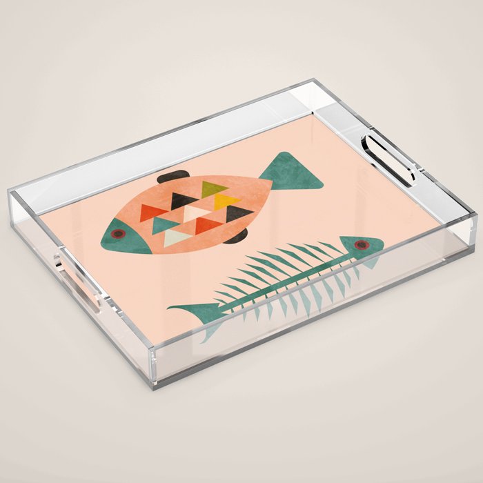 mid mod retro fishes pink Acrylic Tray Gallery Image 1