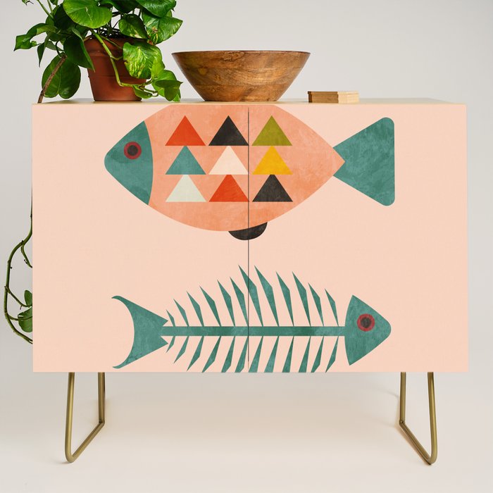 mid mod retro fishes pink Credenza Gallery Image 1