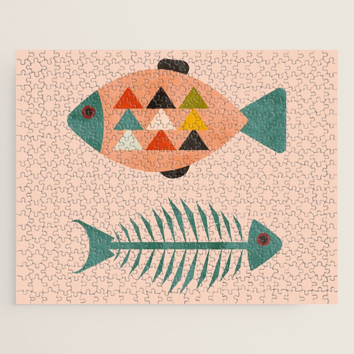 mid mod retro fishes pink Jigsaw Puzzle Gallery Image 1