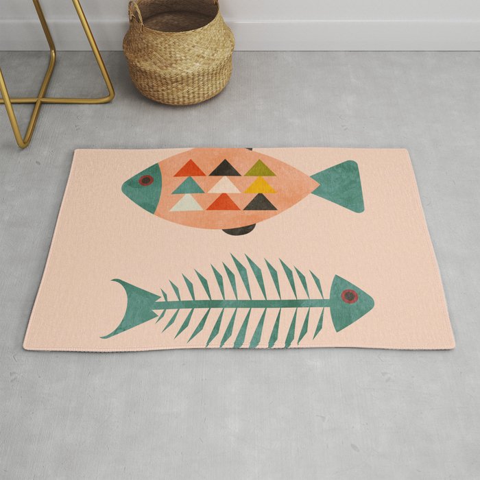 mid mod retro fishes pink Rug Gallery Image 1